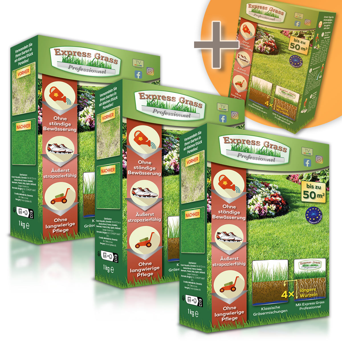 Express Grass Professionnel - 3 krabice na 200 m² + 1 balení ZDARMA